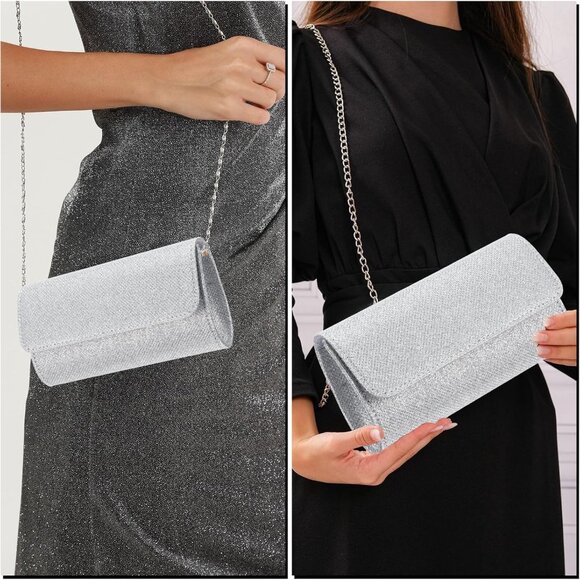 Elegant Silver Clutch Purse and Rhinestone Jewelry Set for Women - Bridal Prom W - Picture 6 of 7